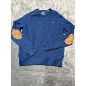 VTG American Eagle Sweater Men’s Sz M Blue Leather Elbow Patch Y2K Acadamia